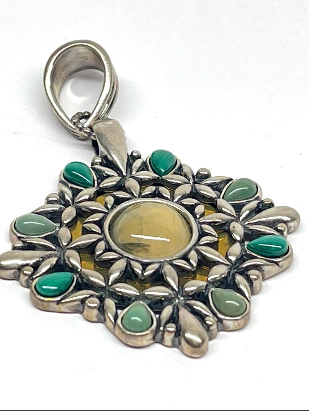 Carolyn pollack 925 Mandala Pendant with Lemon Quartz, Turquoise, Malachit